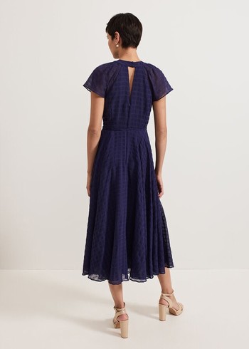 Phase Eight Gwen Textured Dress Navy Australia | PU0298365